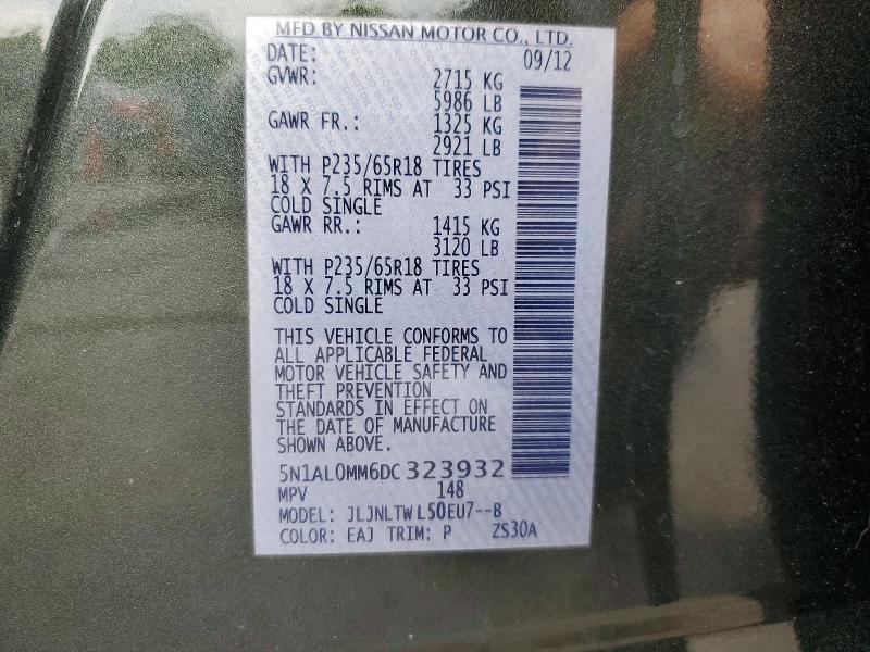 58929906 :رقم المزاد ، 5N1AL0MM6DC323932 vin ، 2013 Infiniti Jx35 مزاد بيع