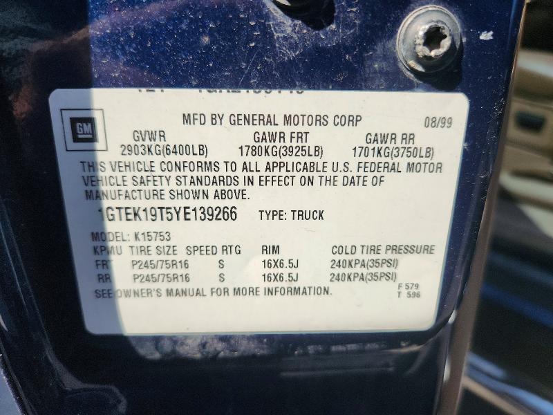 Продажа на аукционе авто 2000 Gmc New Sierra, vin: 1GTEK19T5YE139266, номер лота: 58079136