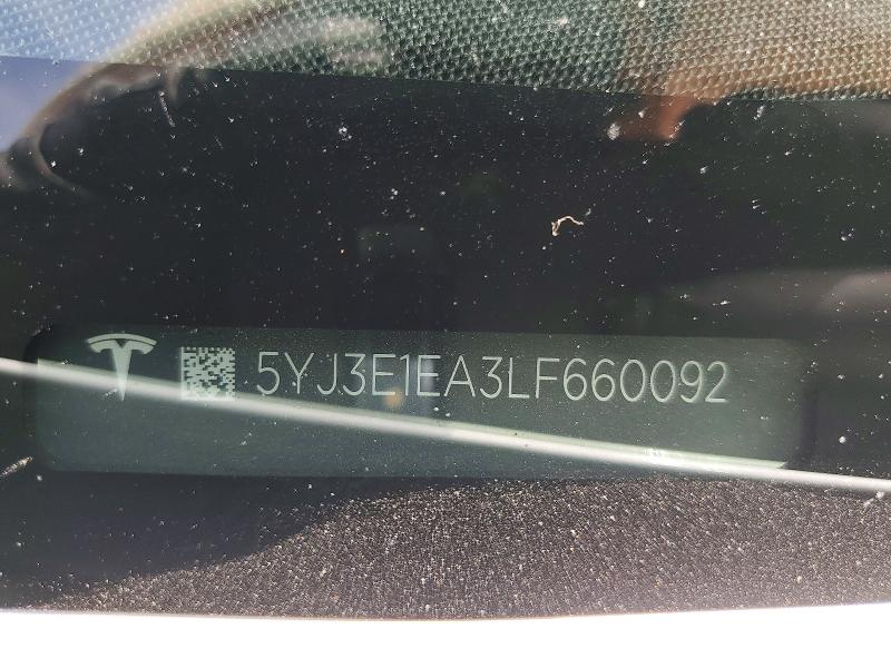 57927916 :رقم المزاد ، 5YJ3E1EA3LF660092 vin ، 2020 Tesla Model 3 مزاد بيع