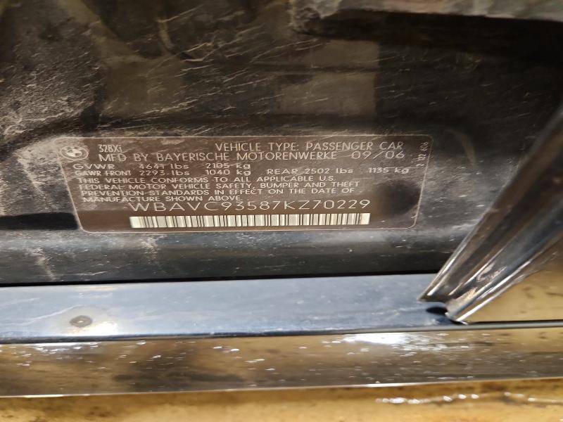 56936296 :رقم المزاد ، WBAVC93587KZ70229 vin ، 2007 Bmw 328 مزاد بيع