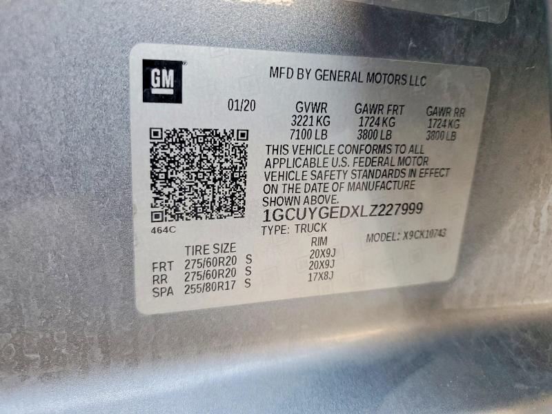 Продаж на аукціоні авто 2020 Chevrolet Silverado, vin: 1GCUYGEDXLZ227999, номер лоту: 59106466