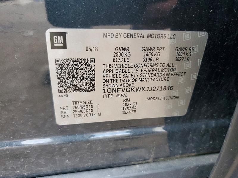 56573266 :رقم المزاد ، 1GNEVGKWXJJ271846 vin ، 2018 Chevrolet Traverse مزاد بيع