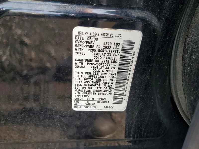 58268556 :رقم المزاد ، JNRAS18W19M152078 vin ، 2009 Infiniti Fx35 مزاد بيع