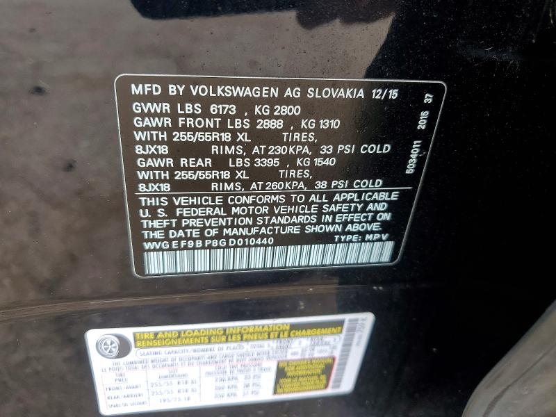 Aukcja sprzedaży 2016 Volkswagen Touareg, vin: WVGEF9BP8GD010440, numer aukcji: 56606646