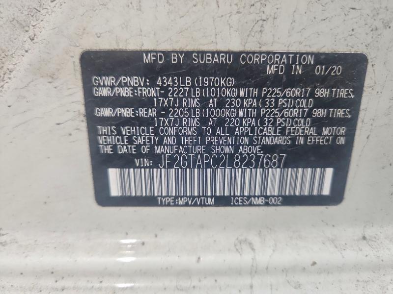58645986 :رقم المزاد ، JF2GTAPC2L8237687 vin ، 2020 Subaru Crosstrek مزاد بيع