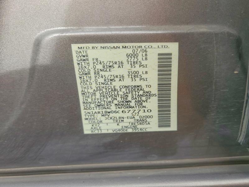 56488176 :رقم المزاد ، 5N1AR18W06C677710 vin ، 2006 Nissan Pathfinder مزاد بيع