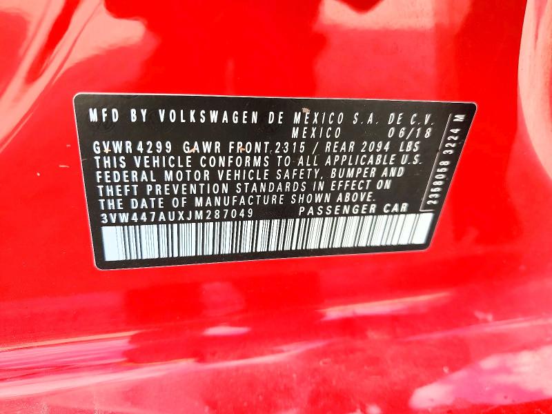 56845576 :رقم المزاد ، 3VW447AUXJM287049 vin ، 2018 Volkswagen Gti مزاد بيع