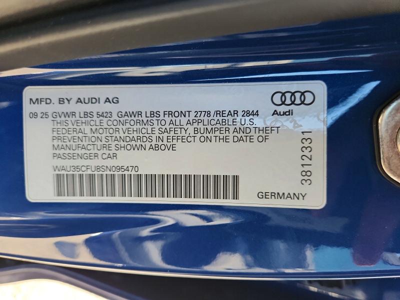56610586 :رقم المزاد ، WAU35CFU8SN095470 vin ، 2025 Audi S5 مزاد بيع