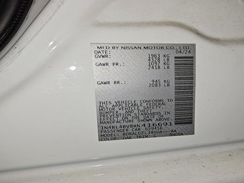 Продаж на аукціоні авто 2024 Nissan Altima, vin: 1N4BL4BV8RN416691, номер лоту: 56810816