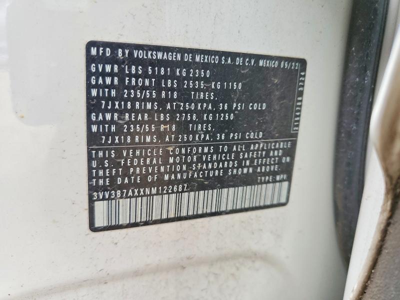 57968146 :رقم المزاد ، 3VV3B7AXXNM122687 vin ، 2022 Volkswagen Tiguan مزاد بيع