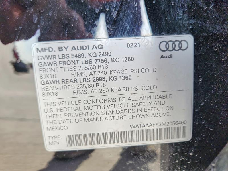 Aukcja sprzedaży 2021 Audi Q5, vin: WA1AAAFY3M2056460, numer aukcji: 58634426