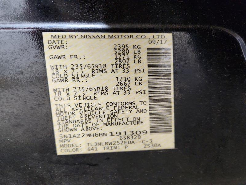 Продаж на аукціоні авто 2017 Nissan Murano, vin: 5N1AZ2MH6HN191309, номер лоту: 57729586