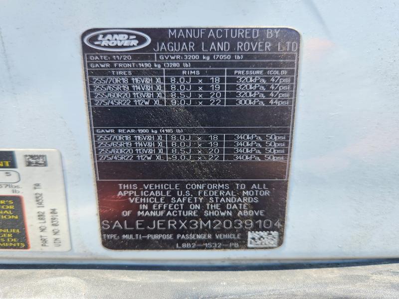Aukcja sprzedaży 2021 Land Rover Defender, vin: SALEJERX3M2039104, numer aukcji: 85459855