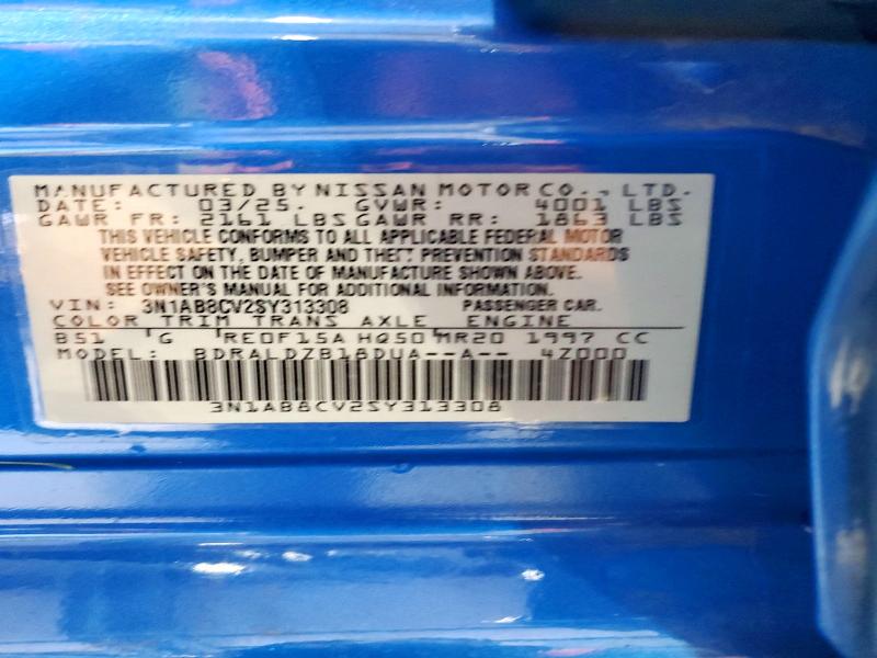 2025 Nissan Sentra მანქანა იყიდება აუქციონზე, vin: 3N1AB8CV2SY313308, აუქციონის ნომერი: 58367136
