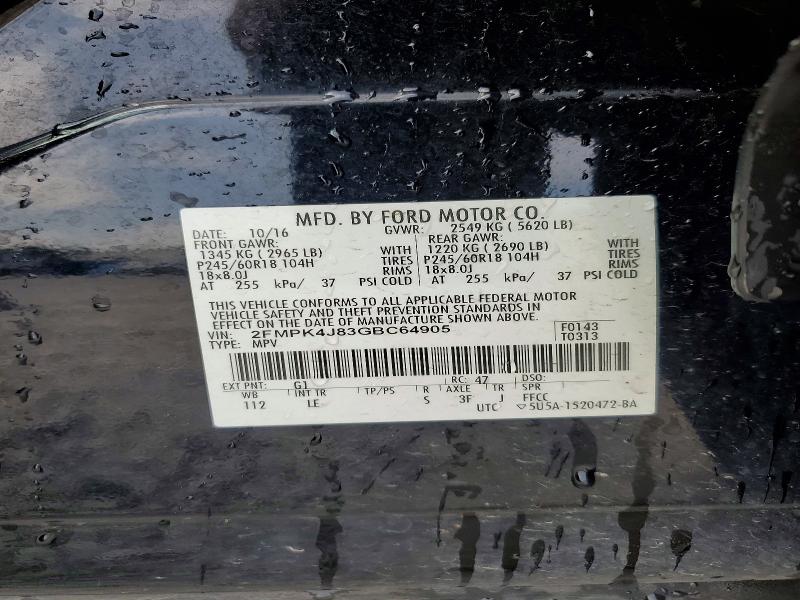 2016 Ford Edge მანქანა იყიდება აუქციონზე, vin: 2FMPK4J83GBC64905, აუქციონის ნომერი: 59537726
