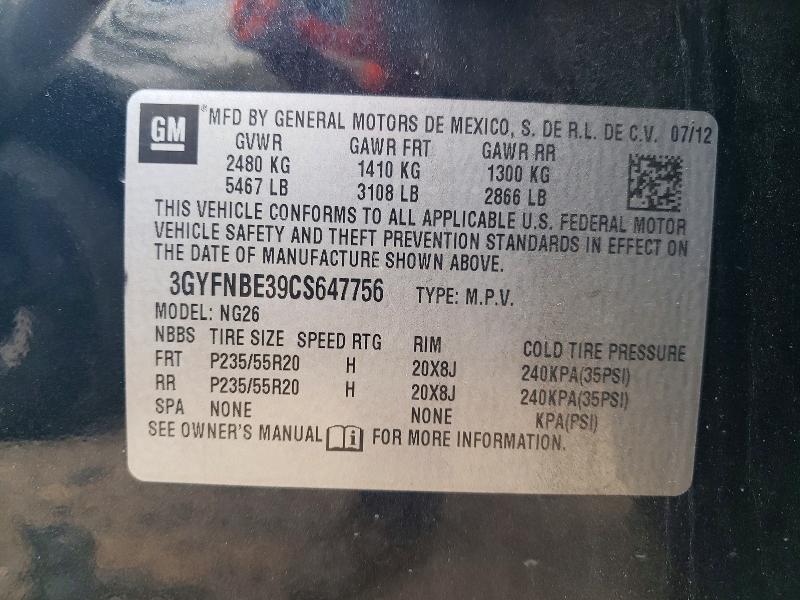 2012 Cadillac Srx მანქანა იყიდება აუქციონზე, vin: 3GYFNBE39CS647756, აუქციონის ნომერი: 56731116