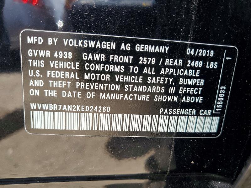 55942176 :رقم المزاد ، WVWBR7AN2KE024260 vin ، 2019 Volkswagen Arteon مزاد بيع