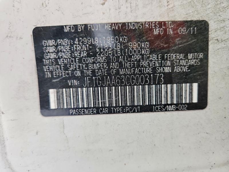 Aukcja sprzedaży 2012 Subaru Impreza, vin: JF1GJAA63CG003173, numer aukcji: 59131066