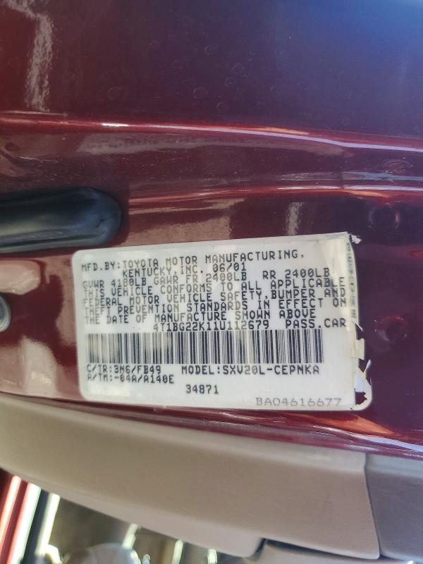 Продаж на аукціоні авто 2001 Toyota Camry, vin: 4T1BG22K11U112679, номер лоту: 58004776
