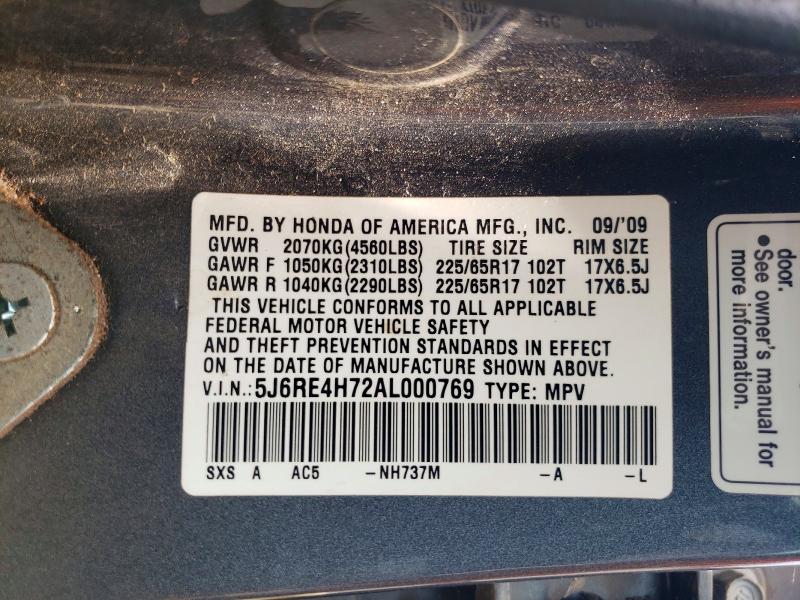 59010946 :رقم المزاد ، 5J6RE4H72AL000769 vin ، 2010 Honda Cr-v مزاد بيع