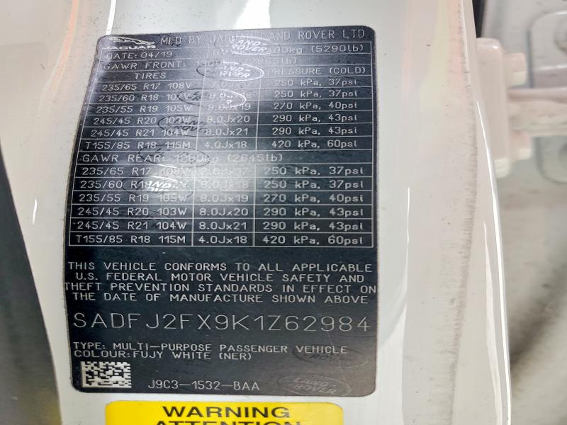 Продаж на аукціоні авто 2019 Jaguar E-pace, vin: SADFJ2FX9K1Z62984, номер лоту: 57400986