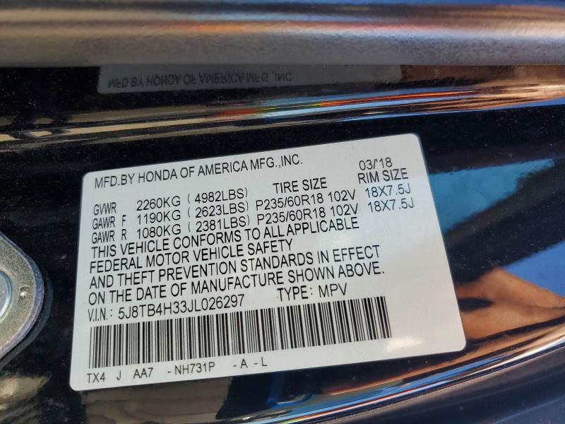 55537676 :رقم المزاد ، 5J8TB4H33JL026297 vin ، 2018 Acura Rdx مزاد بيع