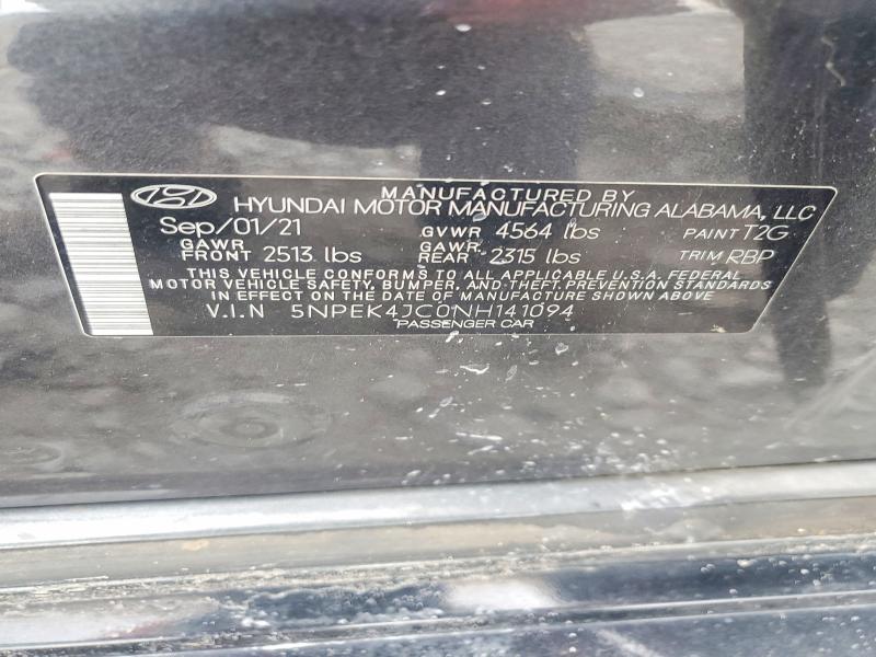 Продаж на аукціоні авто 2022 Hyundai Sonata, vin: 5NPEK4JC0NH141094, номер лоту: 55872186