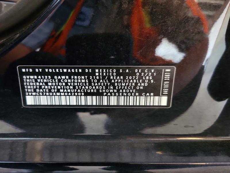 2021 Volkswagen Jetta მანქანა იყიდება აუქციონზე, vin: 3VWC57BUXMM042909, აუქციონის ნომერი: 58078796