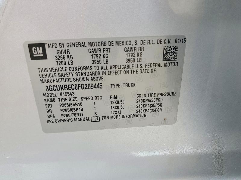 57380396 :رقم المزاد ، 3GCUKREC0FG269445 vin ، 2015 Chevrolet Silverado مزاد بيع
