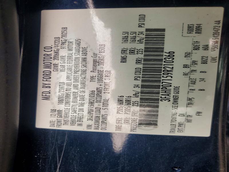 59082516 :رقم المزاد ، 3FAHP07159R210366 vin ، 2009 Ford Fusion مزاد بيع