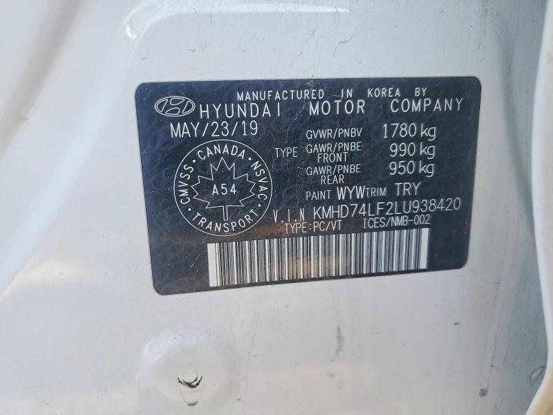 Aukcja sprzedaży 2020 Hyundai Elantra, vin: KMHD74LF2LU938420, numer aukcji: 54973266