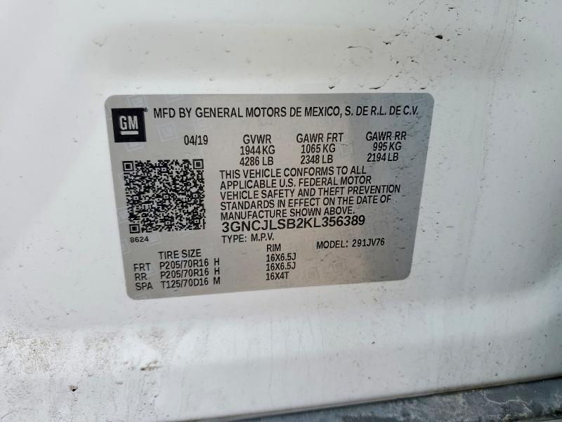 Aukcja sprzedaży 2019 Chevrolet Trax, vin: 3GNCJLSB2KL356389, numer aukcji: 57884226