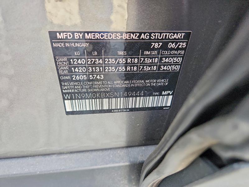 57346856 :رقم المزاد ، W1N9M0KBXSN149444 vin ، 2025 Mercedes-benz Eqb مزاد بيع