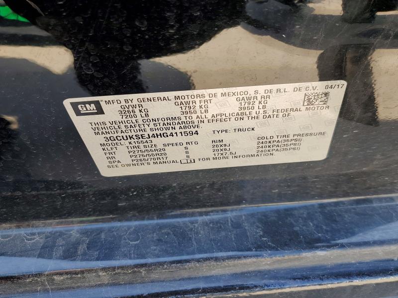 Продаж на аукціоні авто 2017 Chevrolet Silverado, vin: 3GCUKSEJ4HG411594, номер лоту: 58595946