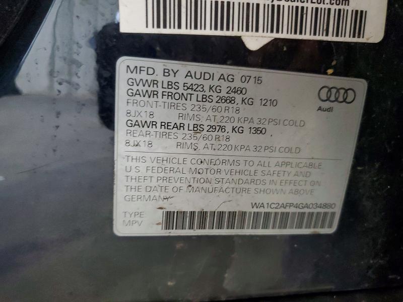 Продаж на аукціоні авто 2016 Audi Q5, vin: WA1C2AFP4GA034880, номер лоту: 56756016