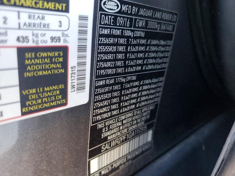 Продажа на аукционе авто 2016 Land Rover Range Rover Sport, vin: SALWR2PF1GA117315, номер лота: 55562206