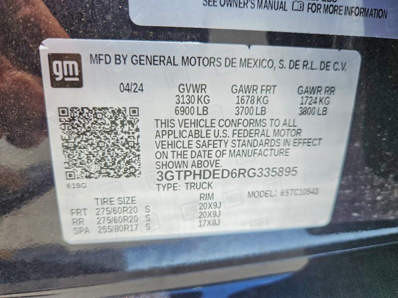 Продаж на аукціоні авто 2024 Gmc Sierra, vin: 3GTPHDED6RG335895, номер лоту: 55392166