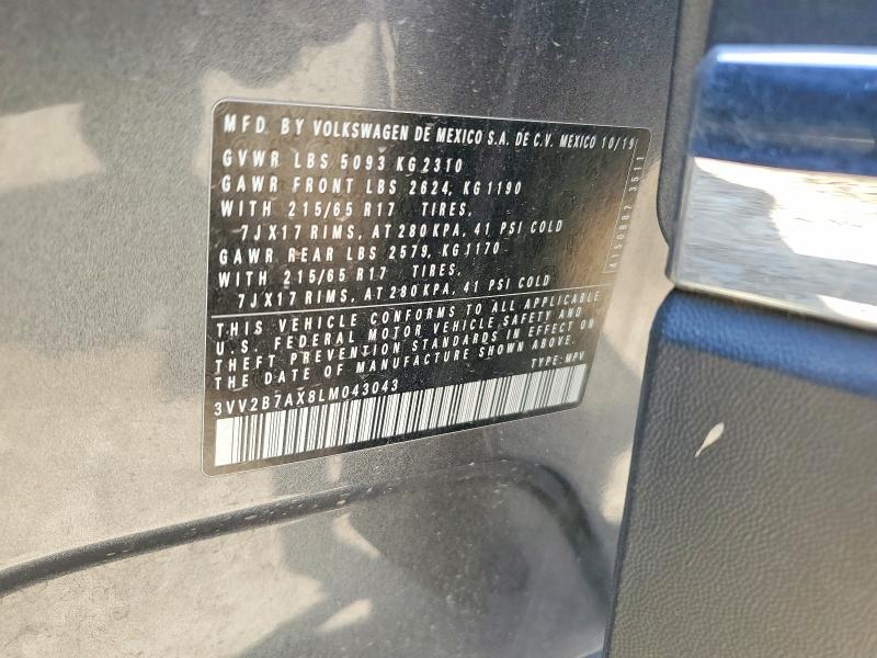 57000986 :رقم المزاد ، 3VV2B7AX8LM043043 vin ، 2020 Volkswagen Tiguan مزاد بيع