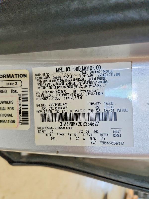 Продаж на аукціоні авто 2013 Ford Fusion, vin: 3FA6P0H72DR234627, номер лоту: 57209936