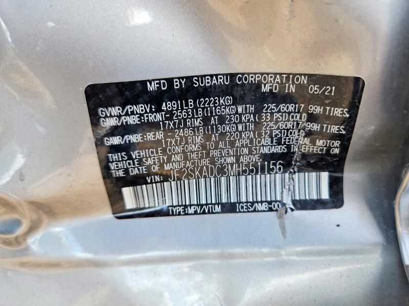58020916 :رقم المزاد ، JF2SKADC3MH551156 vin ، 2021 Subaru Forester مزاد بيع