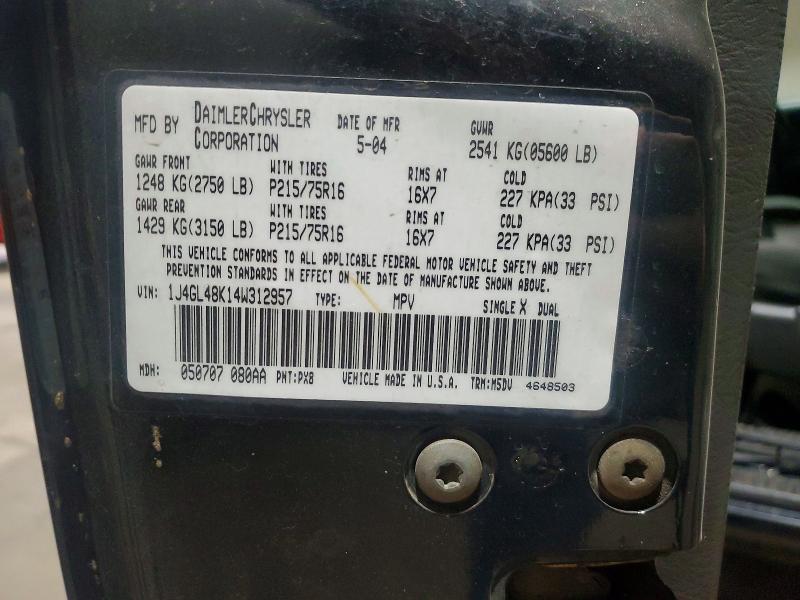 57399746 :رقم المزاد ، 1J4GL48K14W312957 vin ، 2004 Jeep Liberty مزاد بيع