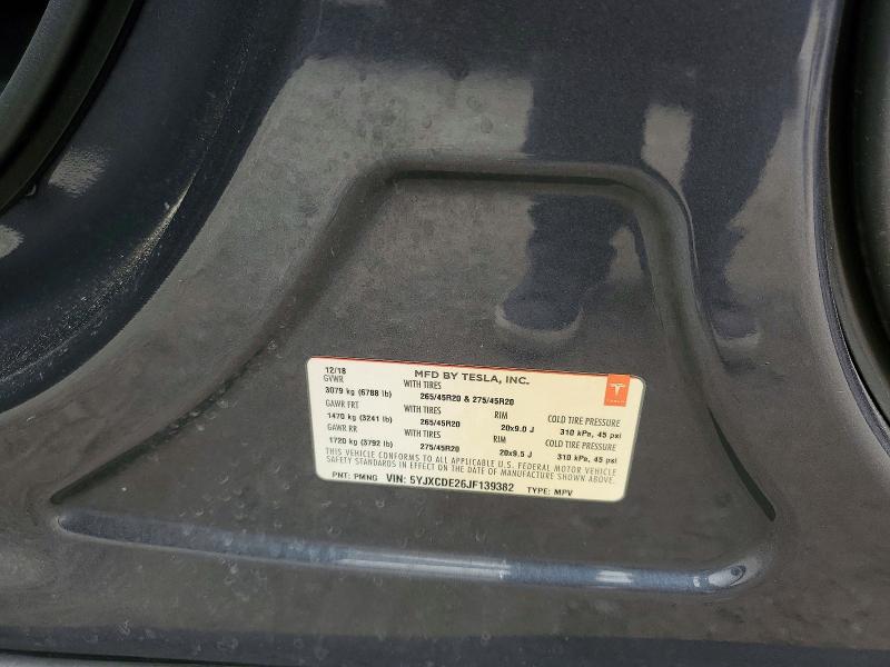 55784646 :رقم المزاد ، 5YJXCDE26JF139382 vin ، 2018 Tesla Model X مزاد بيع