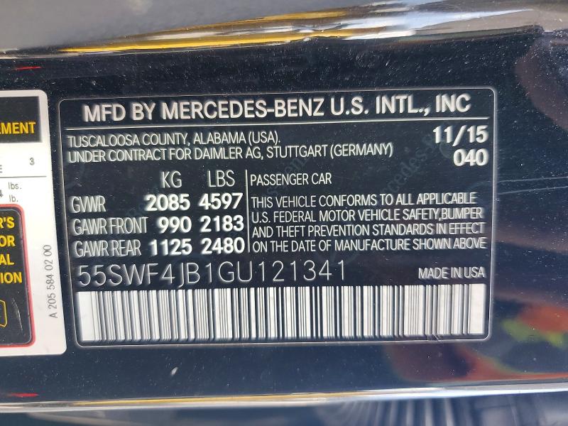 Продажа на аукционе авто 2016 Mercedes-benz C, vin: 55SWF4JB1GU121341, номер лота: 59542406