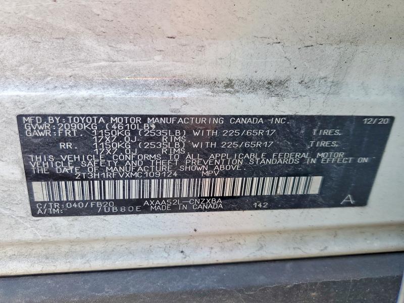 Aukcja sprzedaży 2021 Toyota Rav4, vin: 2T3H1RFVXMC109124, numer aukcji: 55377366