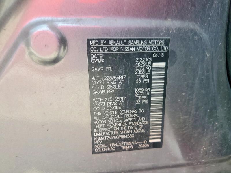 Auction sale of the 2016 Nissan Rogue, vin: KNMAT2MV6GP694580, lot number: 55600686