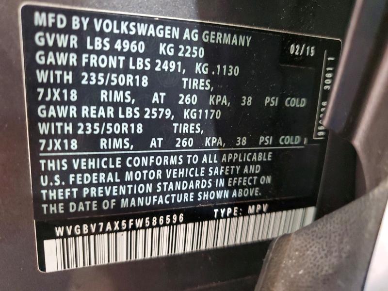 Aukcja sprzedaży 2015 Volkswagen Tiguan, vin: WVGBV7AX5FW586596, numer aukcji: 55981926