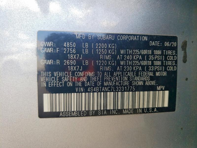 Aukcja sprzedaży 2020 Subaru Outback, vin: 4S4BTANC7L3231775, numer aukcji: 58290896