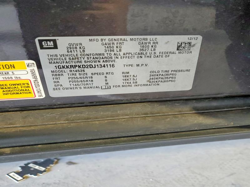 58814326 :رقم المزاد ، 1GKKRPKD2DJ134116 vin ، 2013 Gmc Acadia مزاد بيع