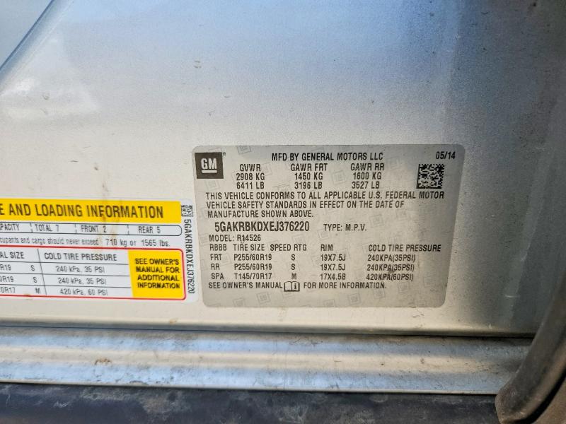 2014 Buick Enclave მანქანა იყიდება აუქციონზე, vin: 5GAKRBKDXEJ376220, აუქციონის ნომერი: 57648686