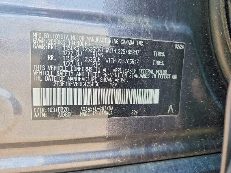 Продажа на аукционе авто 2024 Toyota Rav4, vin: 2T3F1RFV6RC425666, номер лота: 59012286